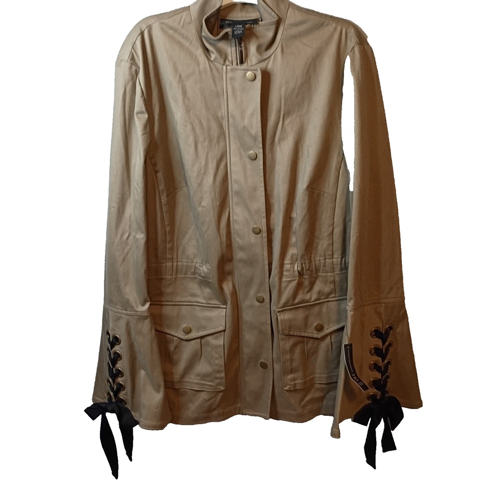 INC International Concepts Utility Jacket Khaki Lace Up Back Flared Sleeve L - Picture 2 of 6